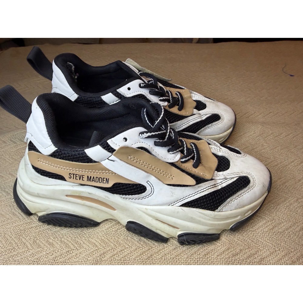 Steve Madden Possession Tan White Black Chunky Sneaker POSS03S1 Womens 7M